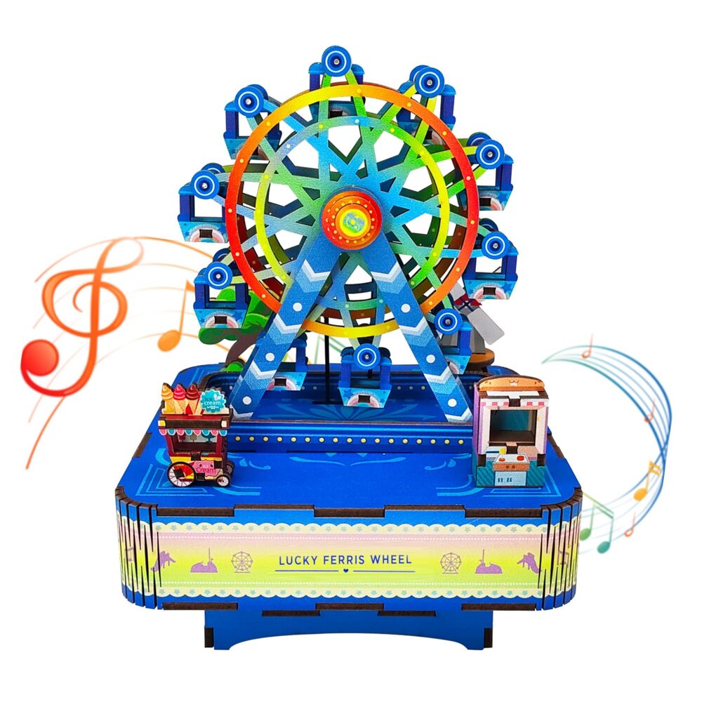 6197 3D Wooden Puzzles Ferris Wheel DIY Rotating Music Box Kit 3D Wooden
